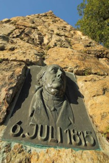 Relief of Johann Wolfgang von Goethe 1749-1832 at Goethestein, head, July 06, 1815, year with date,