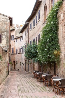 Alley in the old town centre of Certaldo, Tuscany, Italy