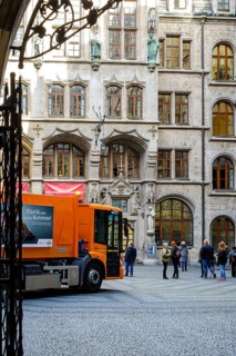 Waste collection by Abfallwirtschaft Munich at the town hall in Munich, Bavaria, Germany, for