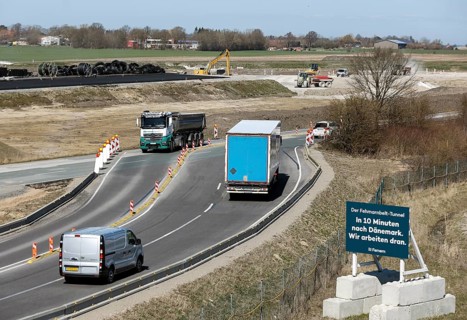 Construction site of the Fehmarnbelt tunnel, construction of a new road to the tunnel, Fehmarn