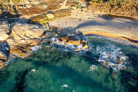 Aregno beach seen from the air, Balagne, Corsica, France