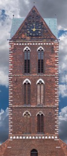 Remaining tower of the St. Nikolai Church, brick Gothic, Wismar, Mecklenburg-Western Pomerania,