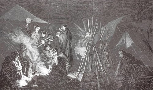 Russo-Ottoman War (1877–1878), a bivouac, camp of the Russian army. Soldiers are sitting by the