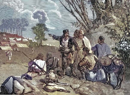 Russo-Ottoman War (1877–1878), encampment of irregulars and volunteers, Haiduks, Bulgaria,