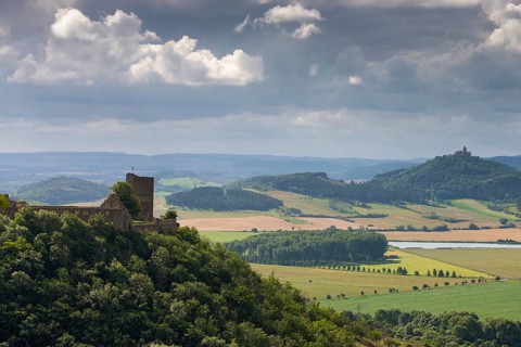 Gleichen Castle, Germany, Thuringia, Thuringian Basin, Veste Wachsenburg, cultivated landscape,