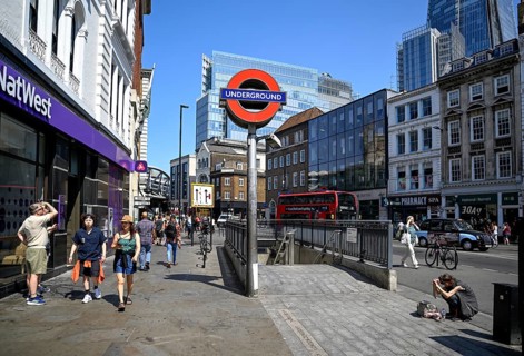 Entrance to London Underground, subway, with iconic underground sign at London Bridge Station,