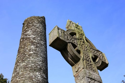 High Cross Cross of Muiredach, Round Tower, Mainistir Bhuithe, Monasterboice, a monastery ruin of
