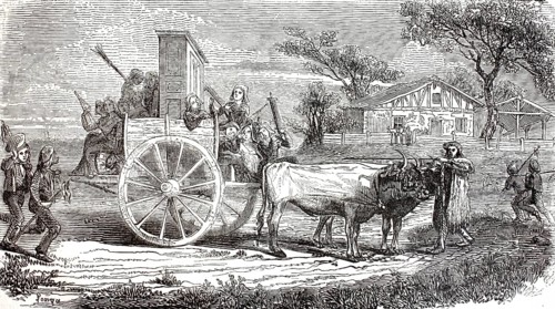 Graphic shows a traditional wedding procession in the Les Landes region of southwestern France. A