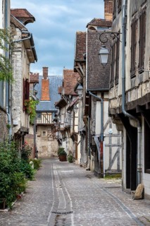 Morbid charm in a picturesque, medieval old town alleyway in Troyes, Aube department, Grand Est