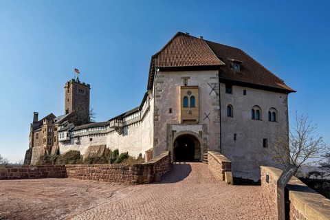 Entrance gate of a medieval half-timbered castle, The Wartburg near Eisenach in Thuringia