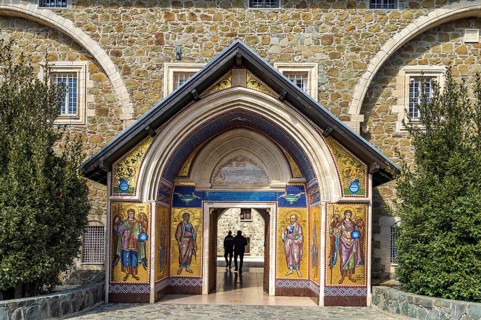 Mosaics at the entrance to Kykkos Monastery in the Troodos Mountains, Cyprus