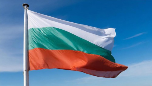 Flags, the national flag of Bulgaria flutters in the wind