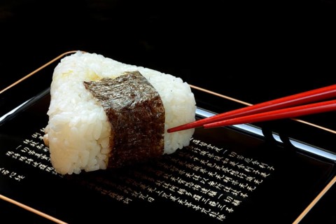 Onigiri, Japanese rice on tray, rice balls