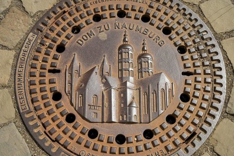 Gully cover with cathedral, Naumburg, Saxony-Anhalt, Germany