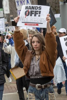 Detroit, Michigan USA - 5 April 2025 - A 'Hands Off' demonstration protests the Trump