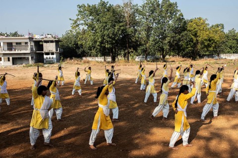Sports class in a school for girls in rural India (Odisha, India)