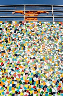 Kuhna Wall on the banks of the Rhine, art, tiles, Old Town, Düsseldorf, North Rhine-Westphalia,