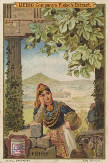 Series tropical fruits with local people, fig, Liebig picture, digitally restored reproduction of a