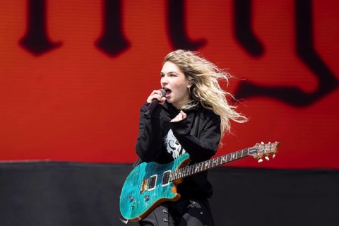 Daniela Villarreal Vélez, singer of The Warning at the Rock am Ring Festival on Sunday, Nürburgring
