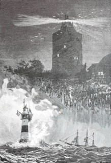 The youngest and the oldest lighthouse in Germany in 1890, digital reproduction of an original from