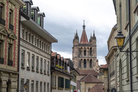 Exterior view, Notre-Dame Cathedral, former episcopal church of the diocese of Lausanne, today the