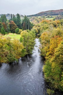Autumn colors over Llyn Brianne Dam and Reservoir, Lake Vyrnwy, Powys, Wales, UK