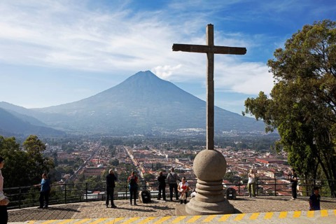 Parque Cerro de la Cruz, Fuego Volcano in the back, Antigua, Highlands, Sacatepéquez Department,