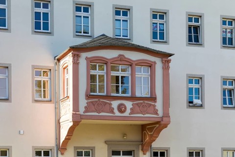 Oriel on a residential building, Döbeln, Saxony, Germany