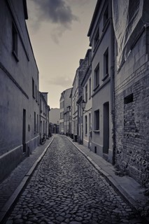 View through the narrow streets of the old town, away from the tourist crowds, here the