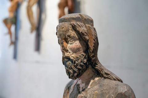 Detail of Christ, Palmesel, wooden figure from around 1350, Diözesan Museum, Rottenburg,
