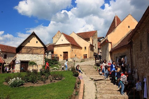 Historic buildings in the courtyard of Rosenau Castle, Cetatea Rasnov near Brasov, Brasov,