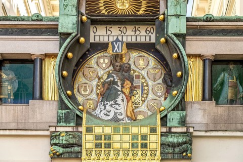 Art Nouveau music box anchor clock, Vienna, Austria