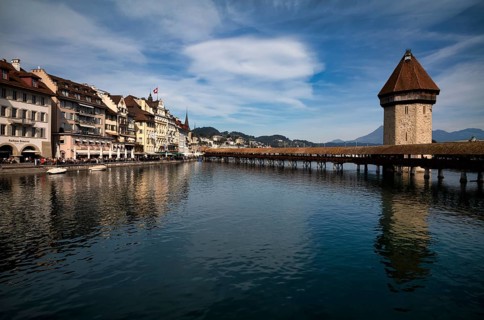 Chapel Bridge with Pilatus, Old Town, Lucerne, Switzerland