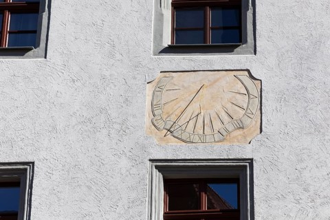 Sundial on a façade on Burgstraße, Freiberg, Saxony, Germany