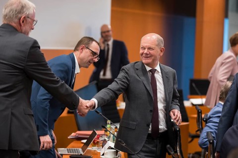Olaf Scholz (Federal Chancellor, SPD) at the welcome address in front of the consultations at the