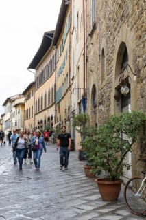Typical shopping street in the medieval town of Arezzo, Tuscany, Italy