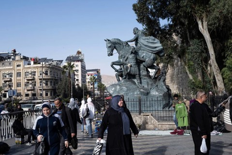 Damascus, Syria. December 5th 2025. The Statue of Saladin an equestrian bronze statue depicting the