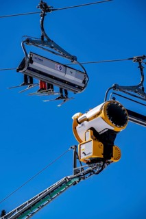 Winter sports area in the Sauerland, Winterberg ski lift carousel, artificial snow pistes,