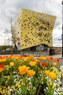 Distinctive building Forum Gold & Silver. The Gold and Silver Forum building, completed in 2014,