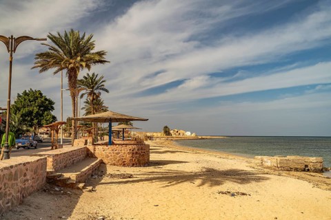 The city beach on the Red Sea in Al-Qusair or El Quseir, Egypt