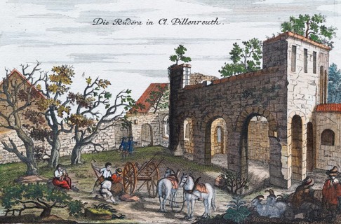 Pillenreuth Monastery, hand-coloured copper engraving or copper etching by Johann Christoph