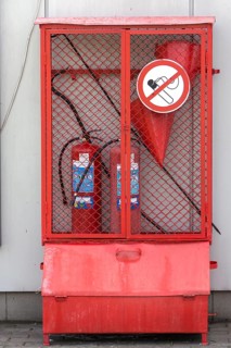 Grid cabinet for equipment and sandbox for extinguishing fire at a gas station, Ukraine