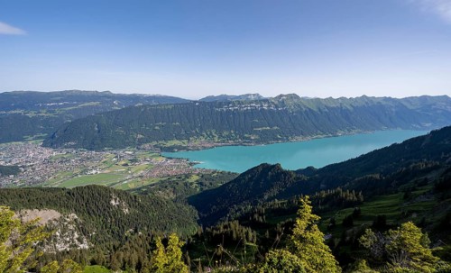 View of Interlaken and Lake Brienz, Bernese Alps, Bernese Oberland, Switzerland