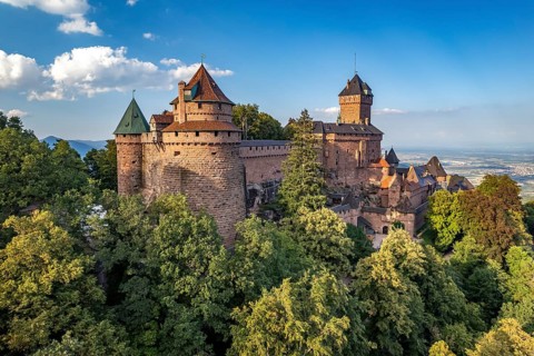 The Haut-Koenigsbourg Castle seen from the air, Orschwiller, Alsace, France
