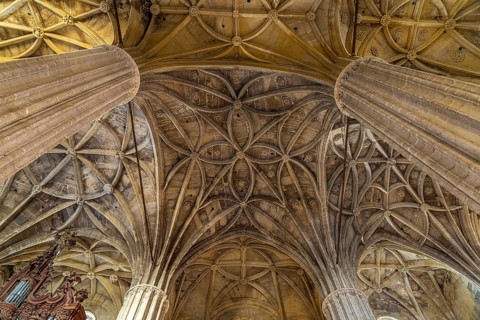 Church ceiling of the Basilica of Santa María de la Asunción in Arcos de la Frontera, Andalusia,