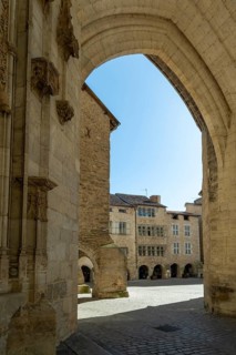 Villefranche de Rouergue. City of Art and History. Arcades on Notre Dame square. Aveyron. Occitanie