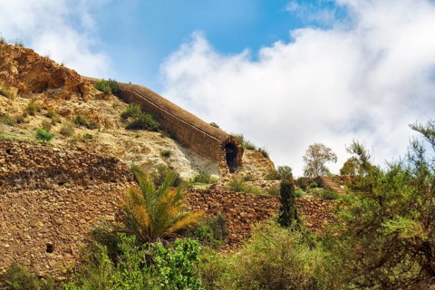 Ore transport tunnel, loading dock, Mazarron mines, former mining, abandoned industrial ruins,