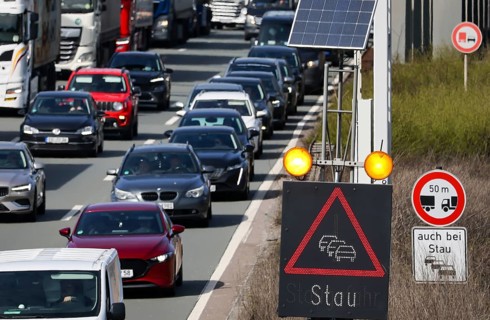 Oberhausen, North Rhine-Westphalia, Germany, traffic jam on the A3 motorway, Easter travel traffic,