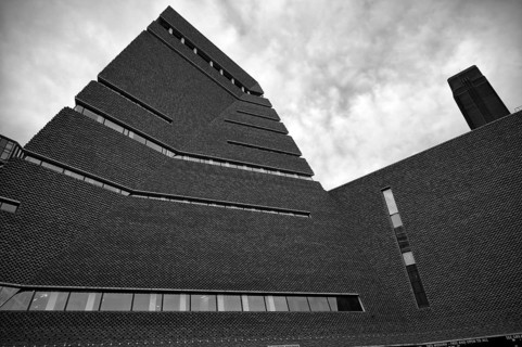 Façade of the Tate Gallery of Modern Art, former combined heat and power plant, Bankside,