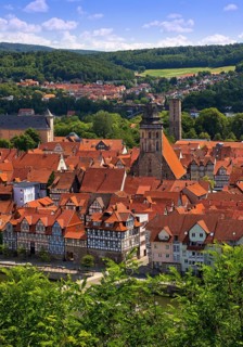 Town view from an elevated viewpoint with the church of St. Blasius, Hann. Münden or Hannoversch